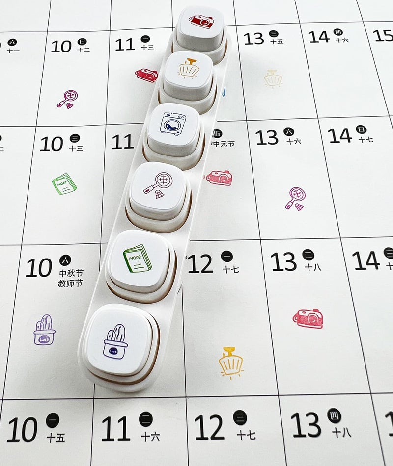 ZMLSED 6-in-1 Pre Self-Inking Planner Stamp Set - Portable Daily Life Multi Stamps with Storage Case for Bullet Journal, Scrapbooking, Travel, Daily Planning -100mm x 15mm (6 Themes, Quick-Dry Ink, Durable) - Image 2